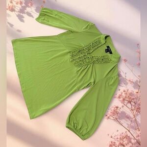 Vintage Y2K Style&Co front ruffle 3/4 sleeves cottage core green blouse